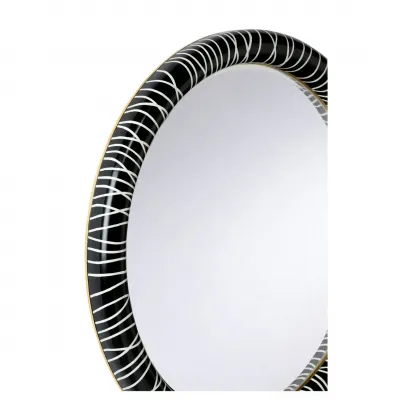 String Along Black Round Mirror