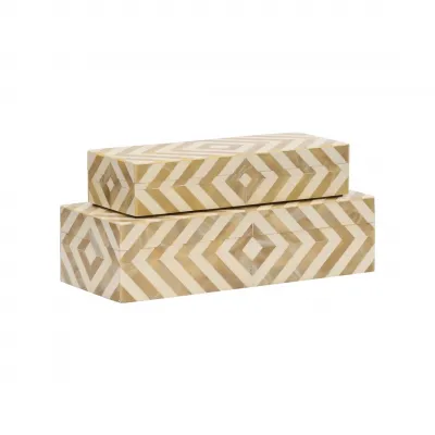 Chevron Bone Inlay Boxes Pair