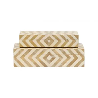 Chevron Bone Inlay Boxes Pair