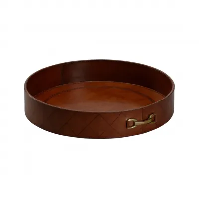 LEATHER ROUND TRAY WITH METAL