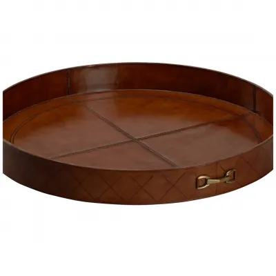 LEATHER ROUND TRAY WITH METAL