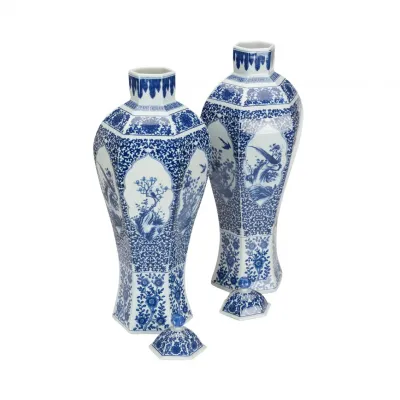 Dynasty Blue and White Ming Vase Pair