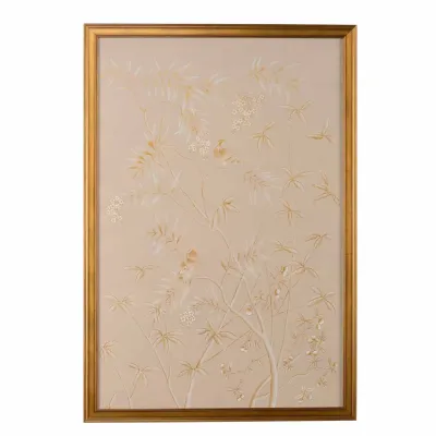 Gold Buckhead Panel Cockatoo Watercolor On Silk