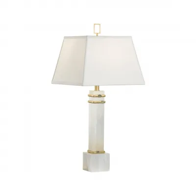 Alabaster Column Lamp With Gold/Stone Rings