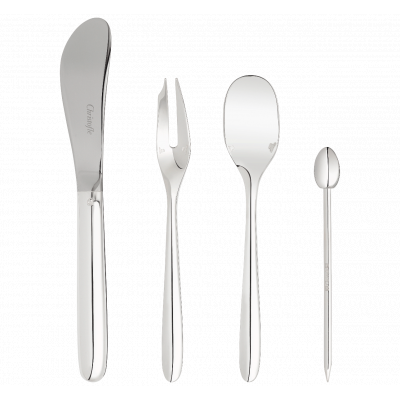 MOOD Silverplated 24-Piece Party Flatware Set With Storage Capsule (6x each: butter spreaders, versine spoons, appetizer/cake forks, cocktail picks)