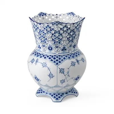 Blue Fluted Full Lace Vase 22 cm
