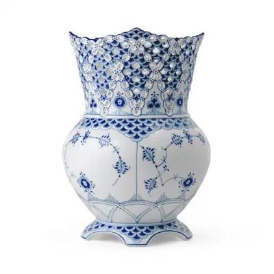 Blue Fluted Full Lace Vase 22 cm