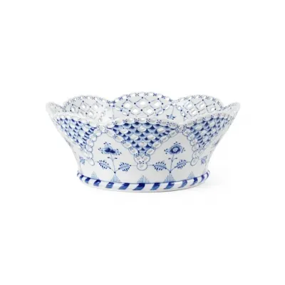 Blue Fluted Full Lace Fruit Basket, 23 cm