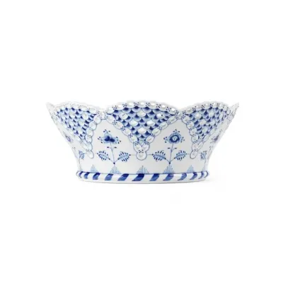 Blue Fluted Full Lace Fruit Basket, 23 cm