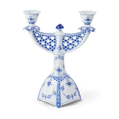 Blue Fluted Full Lace Candelabra