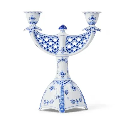 Blue Fluted Full Lace Candelabra