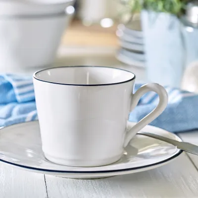 Beja White & Blue Tea Cup And Saucer 4.5'' x 3.5'' H2.75'' | 6 Oz. D6.5''