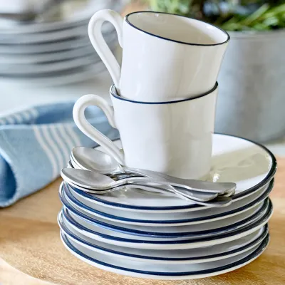 Beja White & Blue Coffee Cup And Saucer 3.5'' x 2.5'' H2.25'' | 3 Oz. D5''