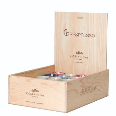 Grespresso Multicolor Wooden Box 40 Espresso Cups Box: 15'' X 11.5'' H4.75''