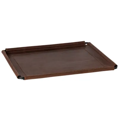 Leather Collection Brown Leather Rectangular Tray 12'' X 10.25''