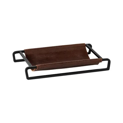 Leather Collection Brown Leather Tray/Basket 10'' X 6.75'' H1.5''