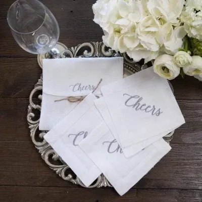 Cheers, White (Gray) 6" Square Set of Four Cocktail Napkins