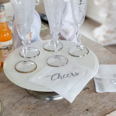 Cheers, White (Gray) 6" Square Set of Four Cocktail Napkins