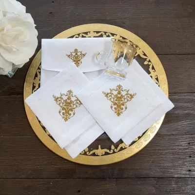 Victorian, White (Gold) 6" Square Set of Four Cocktail Napkins