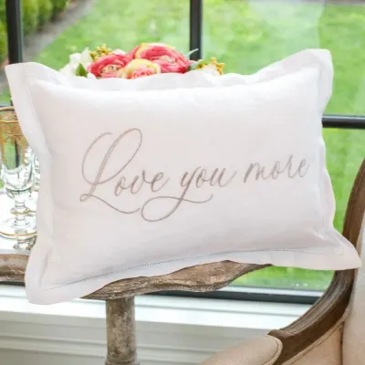 Love You More, White (Taupe), Hemstitch 13" x 19" Pillow