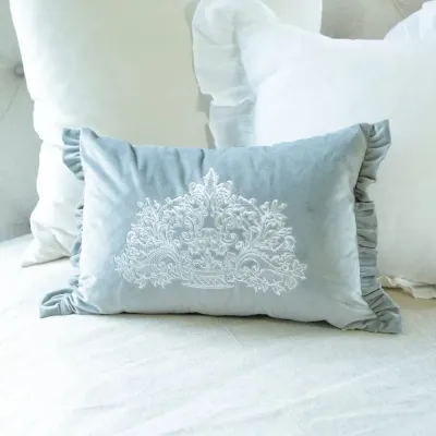 Bountiful Basket, Velvet Gray (White), Ruffle 13" x 19" Pillow