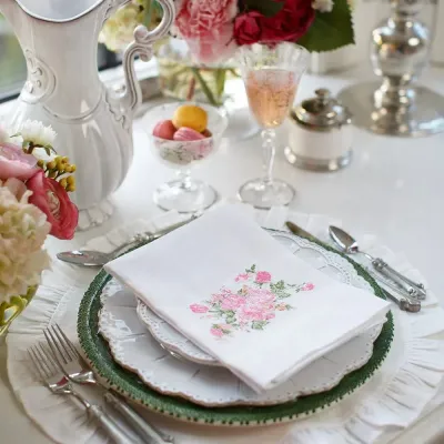 Vintage Floral, White (Pink) 20" Square Napkin