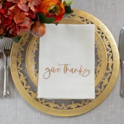 Give Thanks White (Gold) Tri-Fold Napkin