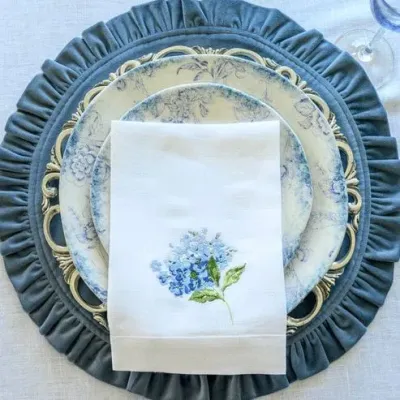 Hydrangea White (Blue) Tri-Fold Napkin