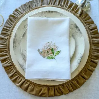 Hydrangea White (Champagne) Tri-Fold Napkin