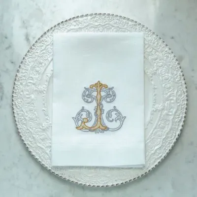 Vintage Vine Monogram J White (Gold/Platinum) Tri-Fold Napkin
