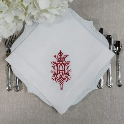 Royal, White (Red) 22" Square Napkin