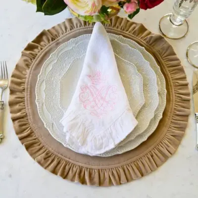 Crest White (Pink) Ruffle Large Napkin