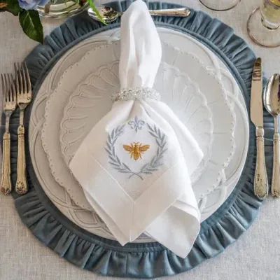 Italian Bee White (Light Blue/Gold) Large Napkin