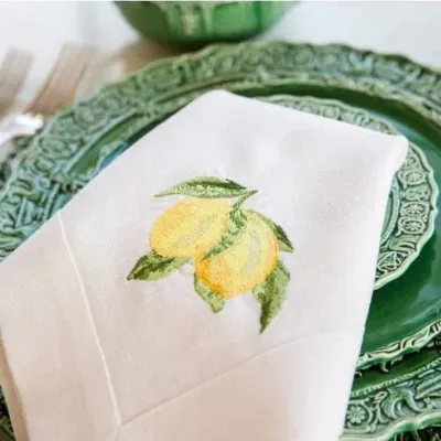 Lemon Branch White (Yellow) Large Napkin