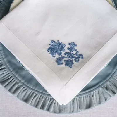 Whimsey Floral White (French Blue) Large Napkin