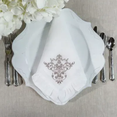 Victorian White (Taupe) Ruffle Large Napkin