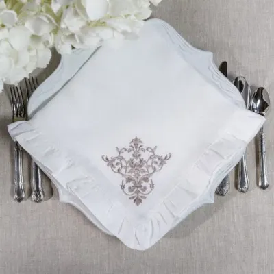 Victorian White (Taupe) Ruffle Large Napkin