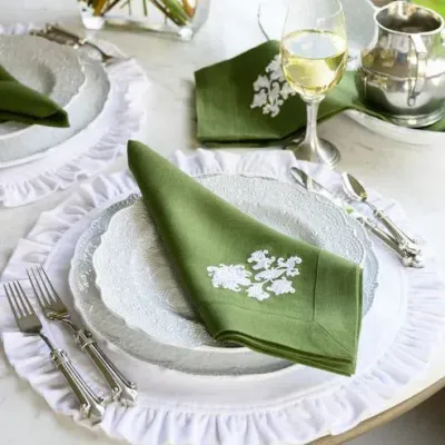 Whimsey Floral Evergreen (White) Large Napkin