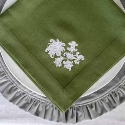 Whimsey Floral Evergreen (White) Large Napkin