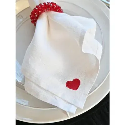 Washed Linen Sweet Heart White (Red) Set of 4 Napkins