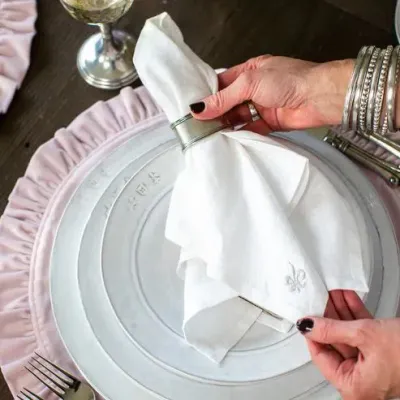 Washed Linen Firenze Stamps White (Grey) Set of 4 Napkins