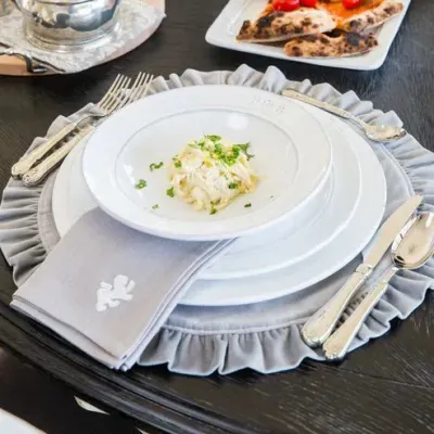 Washed Linen Firenze Stamps Grey (White) Set of 4 Napkins