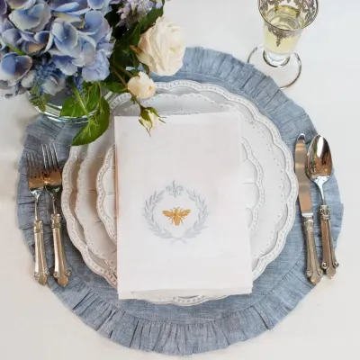 Round Ruffle, Linen Blue Chambray 18" D Placemat