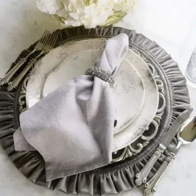 Round Ruffle Velvet Pewter Placemat