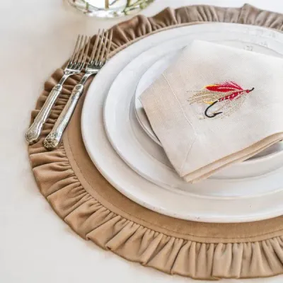 Round Ruffle Velvet Mocha Placemat