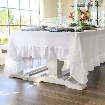 White Ruffle 70" x 108" Rectangle Tablecloth