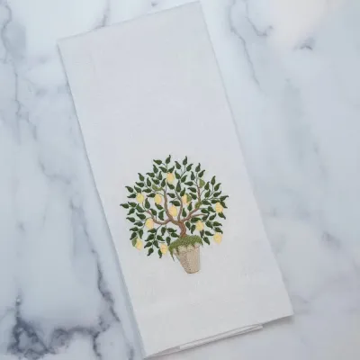 Lemon Tree, White (Multi) 17" x 29" Linen Hand Towel