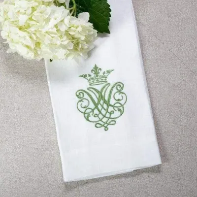 Crest, White (Green) 17" x 29" Linen Hand Towel