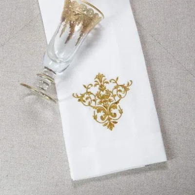 Victorian, White (Gold) 17" x 29" Linen Hand Towel