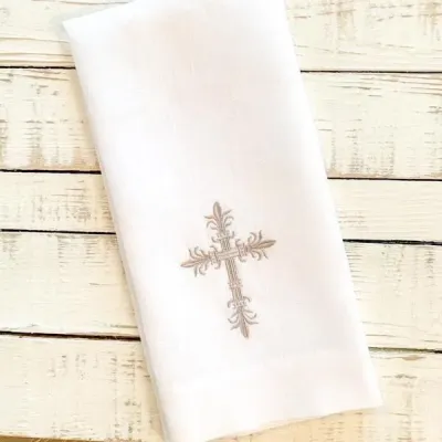 Cross, White (Taupe) 17" x 29" Linen Hand Towel